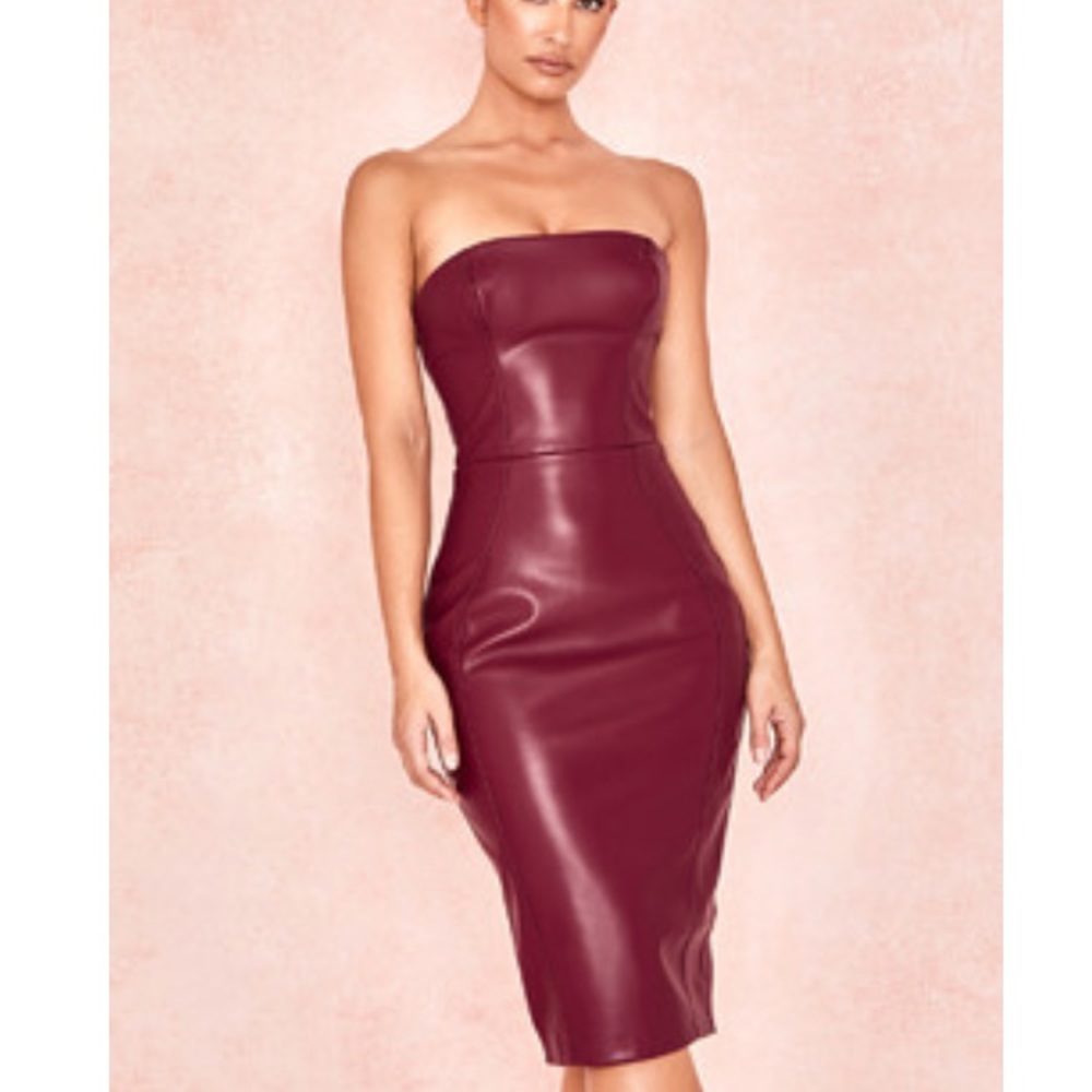 House of CB strapless vegan leather dress